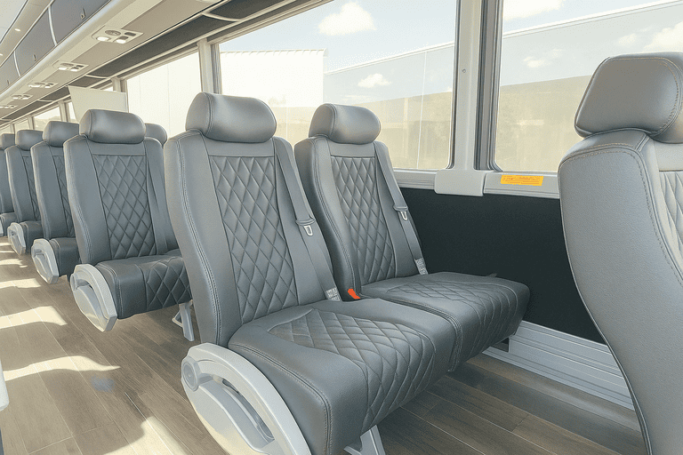 interior of Sacramento Minibus Company charter bus